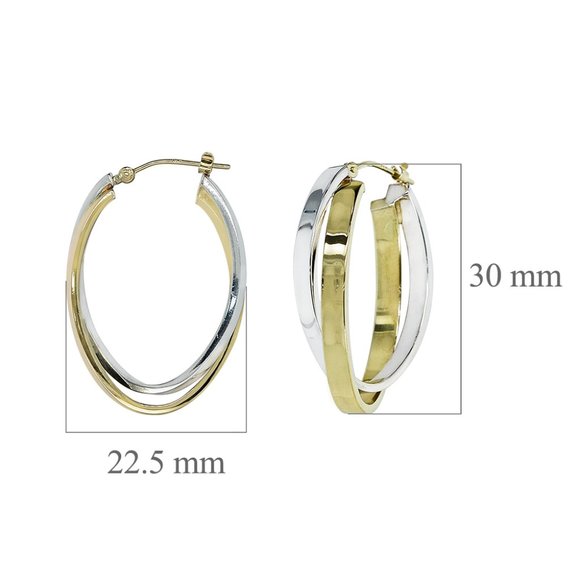 Round Double Hoop Earrings 14K Two-Tone Gold - Picture 4 of 4